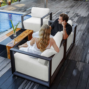Uttermost Remsen Sculptural Outdoor Sofa with Weather-resistant Cushions for Patio Lounging