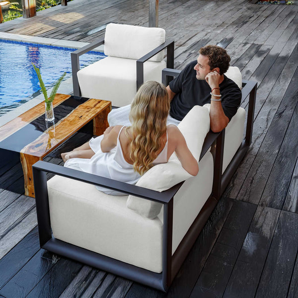 Uttermost Remsen Sculptural Outdoor Sofa with Weather-resistant Cushions for Patio Lounging