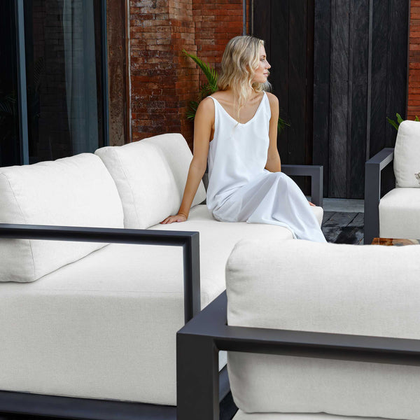 Uttermost Remsen Sculptural Outdoor Sofa with Weather-resistant Cushions for Patio Lounging