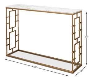Sarreid Brass Gate Console Table - Elegant Italian Marble With Grey Veins And Luxurious Gold Finish Design White  53134