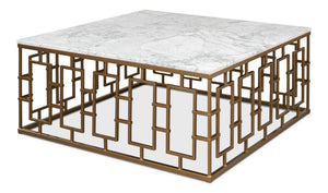 Sarreid Brass Gate Cocktail Table With Elegant White Italian Marble Top And Stylish Brass-gold Finish Base White  53135