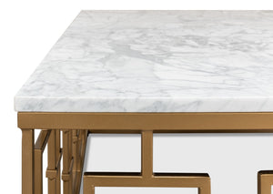 Sarreid Brass Gate Cocktail Table With Elegant White Italian Marble Top And Stylish Brass-gold Finish Base White  53135