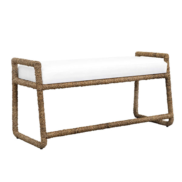 Uttermost Araiza Coastal Modern Bench with Banana Fiber Frame and White Performance Fabric