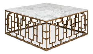 Sarreid Brass Gate Cocktail Table With Elegant White Italian Marble Top And Stylish Brass-gold Finish Base White  53135