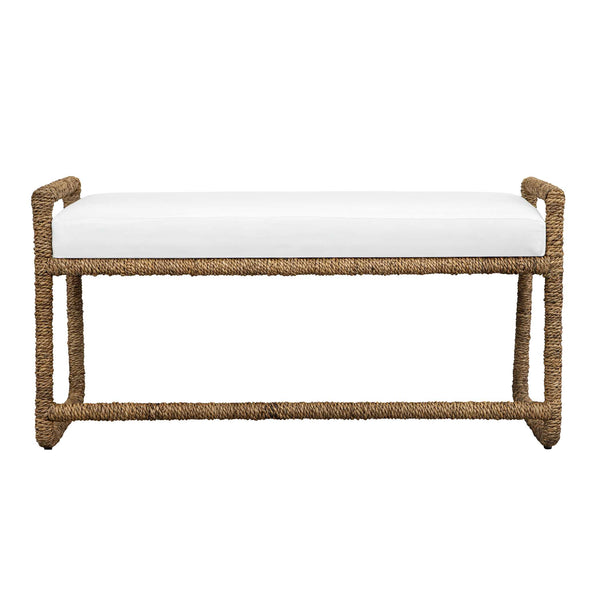 Uttermost Araiza Coastal Modern Bench with Banana Fiber Frame and White Performance Fabric