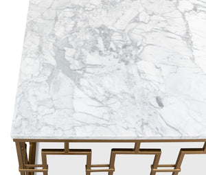 Sarreid Brass Gate Cocktail Table With Elegant White Italian Marble Top And Stylish Brass-gold Finish Base White  53135