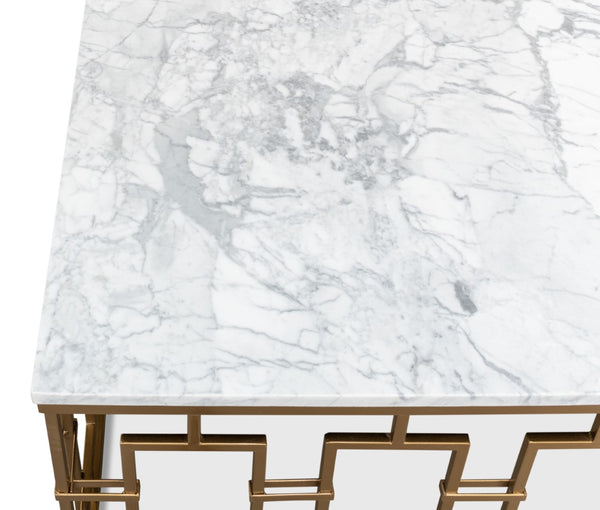 Sarreid Brass Gate Cocktail Table With Elegant White Italian Marble Top And Stylish Brass-gold Finish Base White  53135