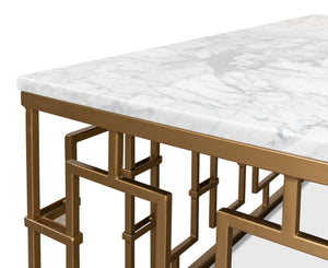 Sarreid Brass Gate Cocktail Table With Elegant White Italian Marble Top And Stylish Brass-gold Finish Base White  53135