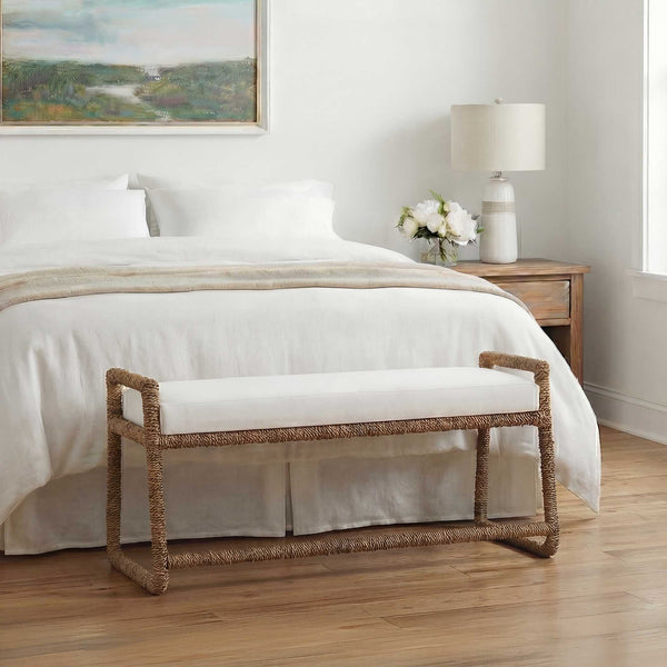 Uttermost Araiza Coastal Modern Bench with Banana Fiber Frame and White Performance Fabric