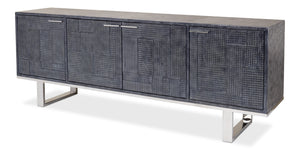 Sarreid Bronzini Credenza - Stylish Embossed Blue And Grey Leather Design With Sturdy Iron Base For Elegance Grey  53136