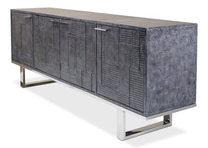 Sarreid Bronzini Credenza - Stylish Embossed Blue And Grey Leather Design With Sturdy Iron Base For Elegance Grey  53136
