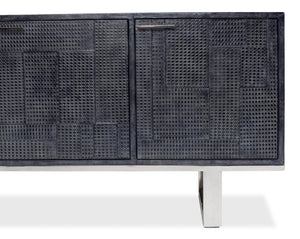 Sarreid Bronzini Credenza - Stylish Embossed Blue And Grey Leather Design With Sturdy Iron Base For Elegance Grey  53136