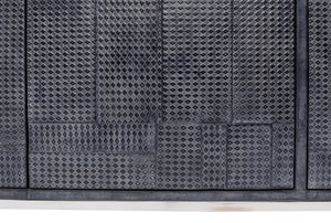 Sarreid Bronzini Credenza - Stylish Embossed Blue And Grey Leather Design With Sturdy Iron Base For Elegance Grey  53136