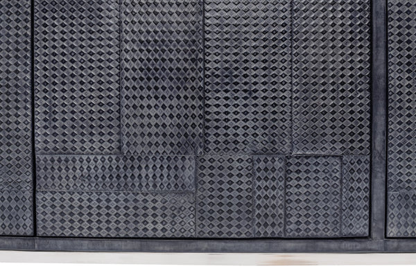 Sarreid Bronzini Credenza - Stylish Embossed Blue And Grey Leather Design With Sturdy Iron Base For Elegance Grey  53136