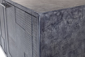 Sarreid Bronzini Credenza - Stylish Embossed Blue And Grey Leather Design With Sturdy Iron Base For Elegance Grey  53136