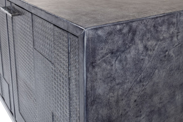 Sarreid Bronzini Credenza - Stylish Embossed Blue And Grey Leather Design With Sturdy Iron Base For Elegance Grey  53136