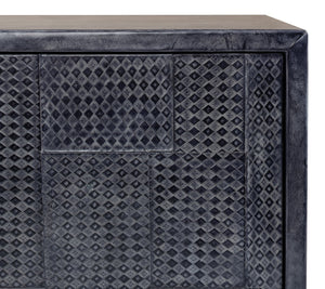 Sarreid Bronzini Credenza - Stylish Embossed Blue And Grey Leather Design With Sturdy Iron Base For Elegance Grey  53136