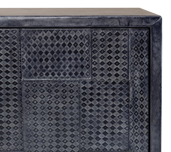 Sarreid Bronzini Credenza - Stylish Embossed Blue And Grey Leather Design With Sturdy Iron Base For Elegance Grey  53136
