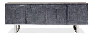 Sarreid Bronzini Credenza - Stylish Embossed Blue And Grey Leather Design With Sturdy Iron Base For Elegance Grey  53136