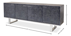 Sarreid Bronzini Credenza - Stylish Embossed Blue And Grey Leather Design With Sturdy Iron Base For Elegance Grey  53136