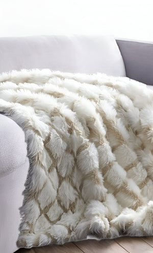 Homeroots 60" X 50" Beige Knitted Acrylic Geometric Throw Blanket Beige Acrylic 531384