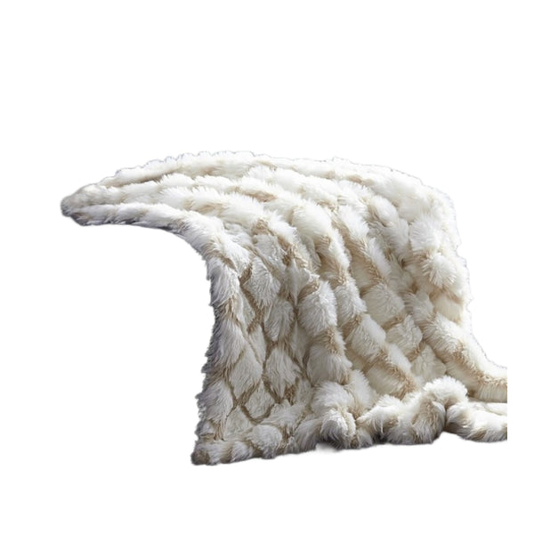 Homeroots 60" X 50" Beige Knitted Acrylic Geometric Throw Blanket Beige Acrylic 531384