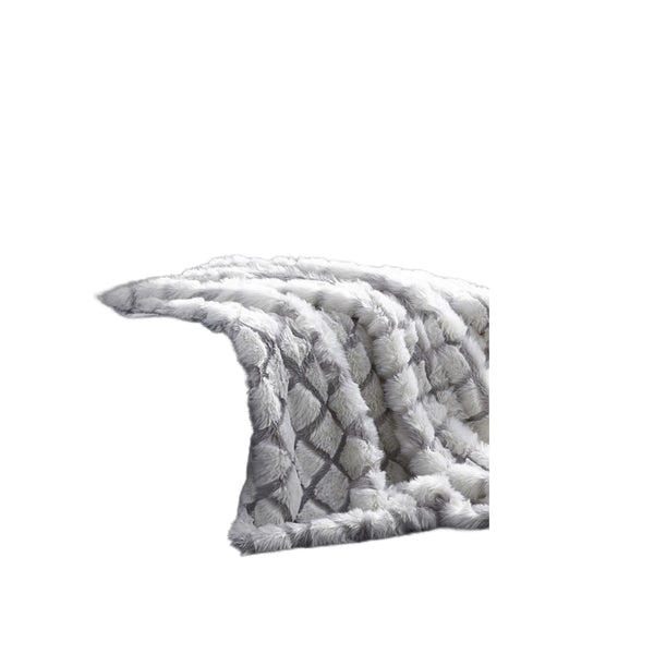 Homeroots 60" X 50" Gray Knitted Acrylic Geometric Throw Blanket Grey Acrylic 531387