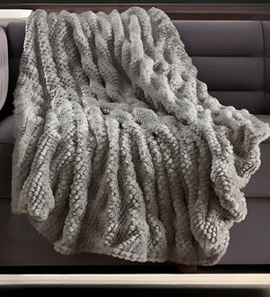 Homeroots 60" X 50" Gray Knitted Acrylic Plush Throw Blanket Grey Acrylic 531389