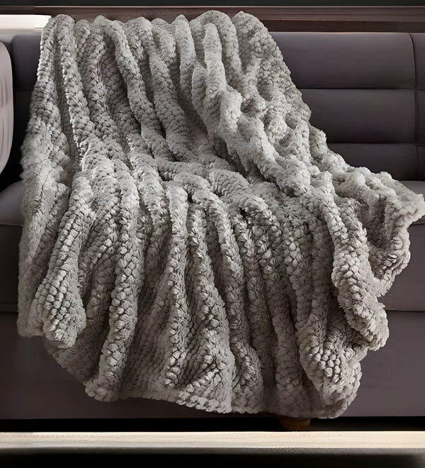 Homeroots 60" X 50" Gray Knitted Acrylic Plush Throw Blanket Grey Acrylic 531389