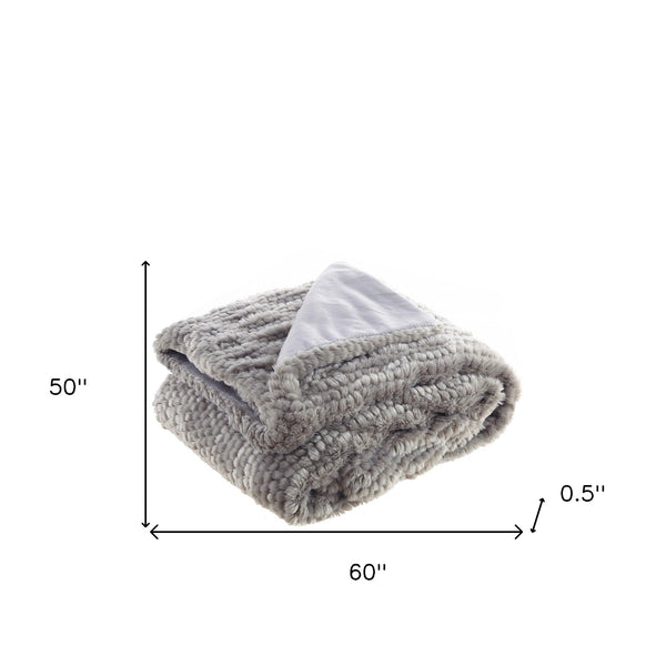 Homeroots 60" X 50" Gray Knitted Acrylic Plush Throw Blanket Grey Acrylic 531389