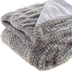 Homeroots 60" X 50" Gray Knitted Acrylic Plush Throw Blanket Grey Acrylic 531389