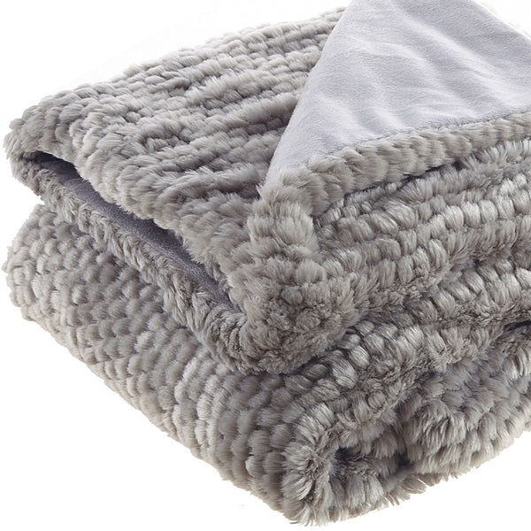 Homeroots 60" X 50" Gray Knitted Acrylic Plush Throw Blanket Grey Acrylic 531389