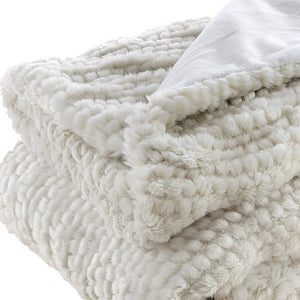 Homeroots 60" X 50" Ivory Knitted Acrylic Plush Throw Blanket Ivory Acrylic 531390