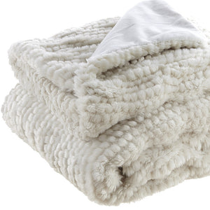 Homeroots 60" X 50" Ivory Knitted Acrylic Plush Throw Blanket Ivory Acrylic 531390