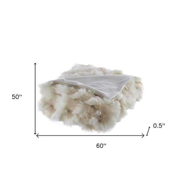 Homeroots 60" X 50" Ivory Knitted Acrylic Geometric Throw Blanket Ivory Acrylic 531394