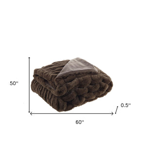 Homeroots 60" X 50" Brown Knitted Faux Fur Throw Blanket Brown Faux Fur 531396
