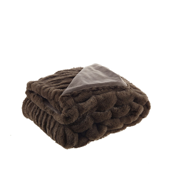 Homeroots 60" X 50" Brown Knitted Faux Fur Throw Blanket Brown Faux Fur 531396