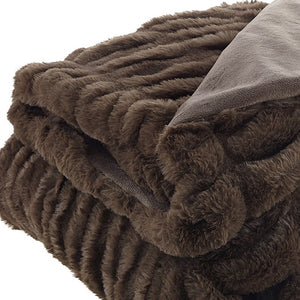 Homeroots 60" X 50" Brown Knitted Faux Fur Throw Blanket Brown Faux Fur 531396