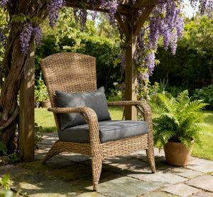 English Elm Soft Cushioned Wicker Adirondack Patio Chair with Tall Curved Back and Wide Armrests T3971P417339