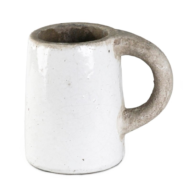Zentique Distressed White Ceramic Mug farmhouse-style, hand-finished vintage look, dishwasher & microwave safe, generous size 5313M