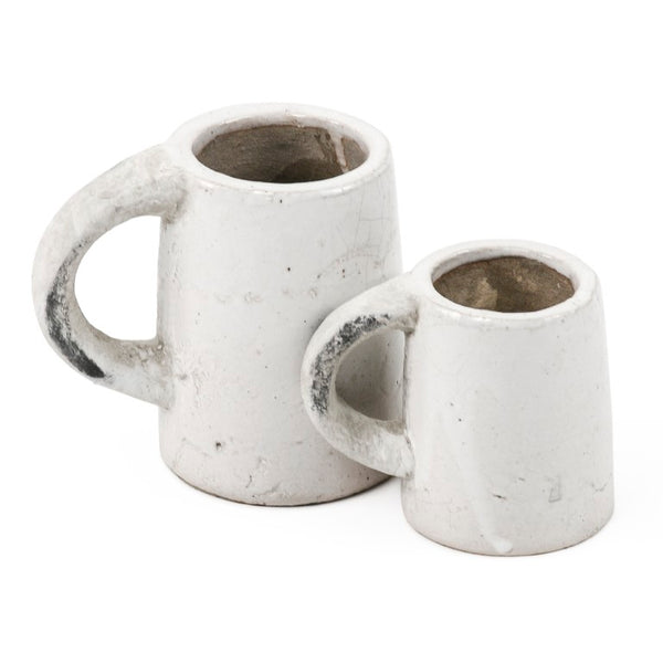 Zentique Distressed White Ceramic Mug farmhouse-style, hand-finished vintage look, dishwasher & microwave safe, generous size 5313M