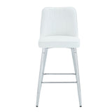 English Elm Modern White Pu Bar Stool - Silver Metal Legs With Cross Reinforcement.White,Silver Metal Legs,Bar Stool.Set Of 2 Chairs.