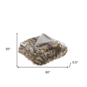 Homeroots 60" X 50" Brown Knitted Acrylic Animal Print Throw Blanket Brown Leopard Acrylic 531405