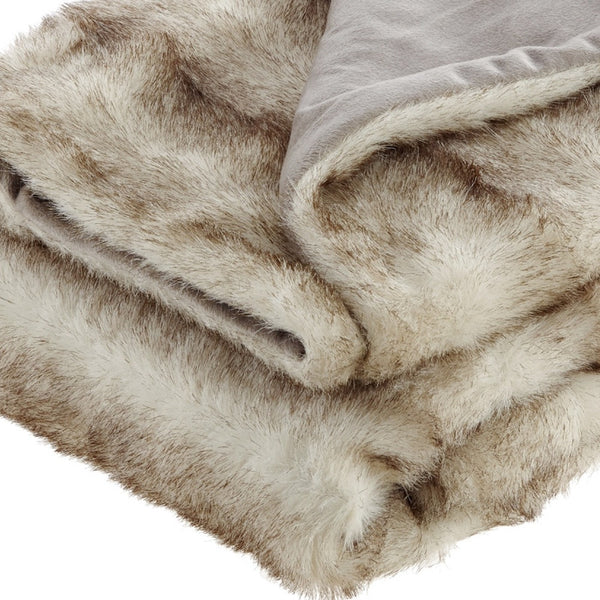 Homeroots 60" X 50" Brown Knitted Polyester Animal Print Throw Blanket Brown Fox Polyester 531407