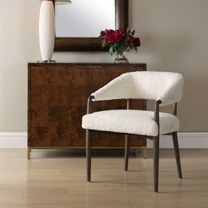 Uttermost Austell Barrel Back Faux Shearling Chair with Dark Walnut Wood Frame