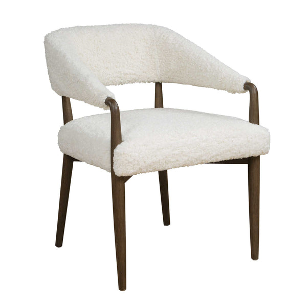 Uttermost Austell Barrel Back Faux Shearling Chair with Dark Walnut Wood Frame