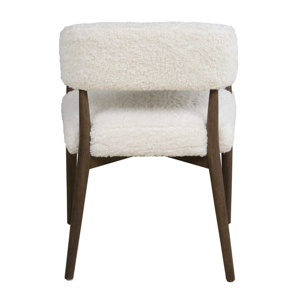Uttermost Austell Barrel Back Faux Shearling Chair with Dark Walnut Wood Frame