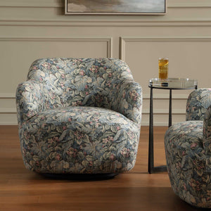 Uttermost Ansel Fig Tapestry Swivel Accent Chair with Black Wooden Base for Living Rooms