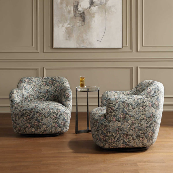 Uttermost Ansel Fig Tapestry Swivel Accent Chair with Black Wooden Base for Living Rooms