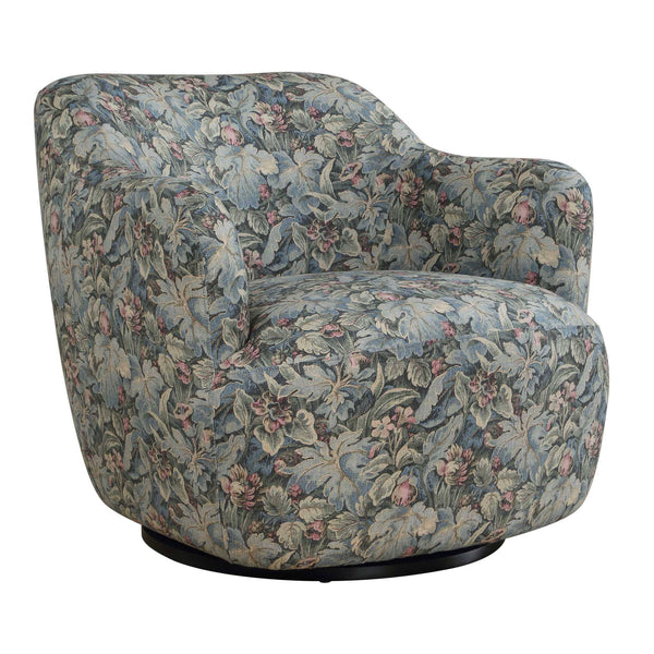 Uttermost Ansel Fig Tapestry Swivel Accent Chair with Black Wooden Base for Living Rooms